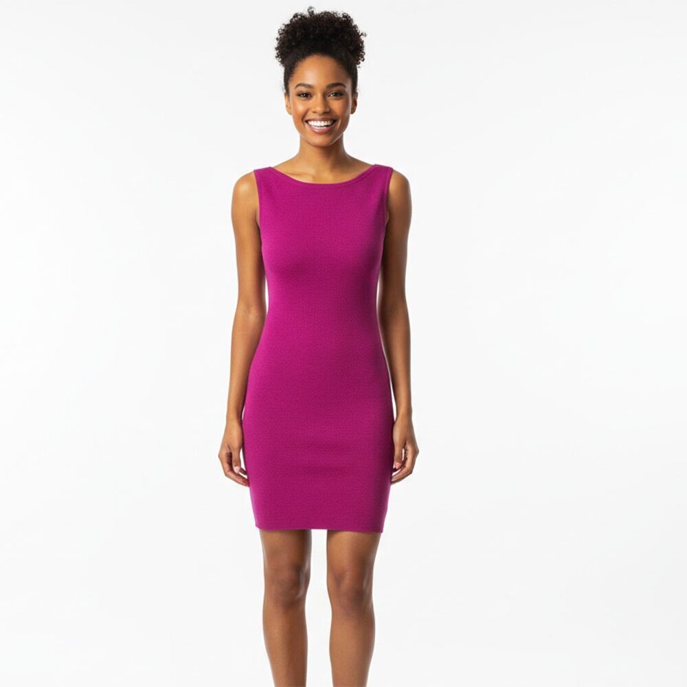 KOOKAI Magenta Purple Bodycon Mini Dress Sleeveless Boat Neck Made in Fiji
